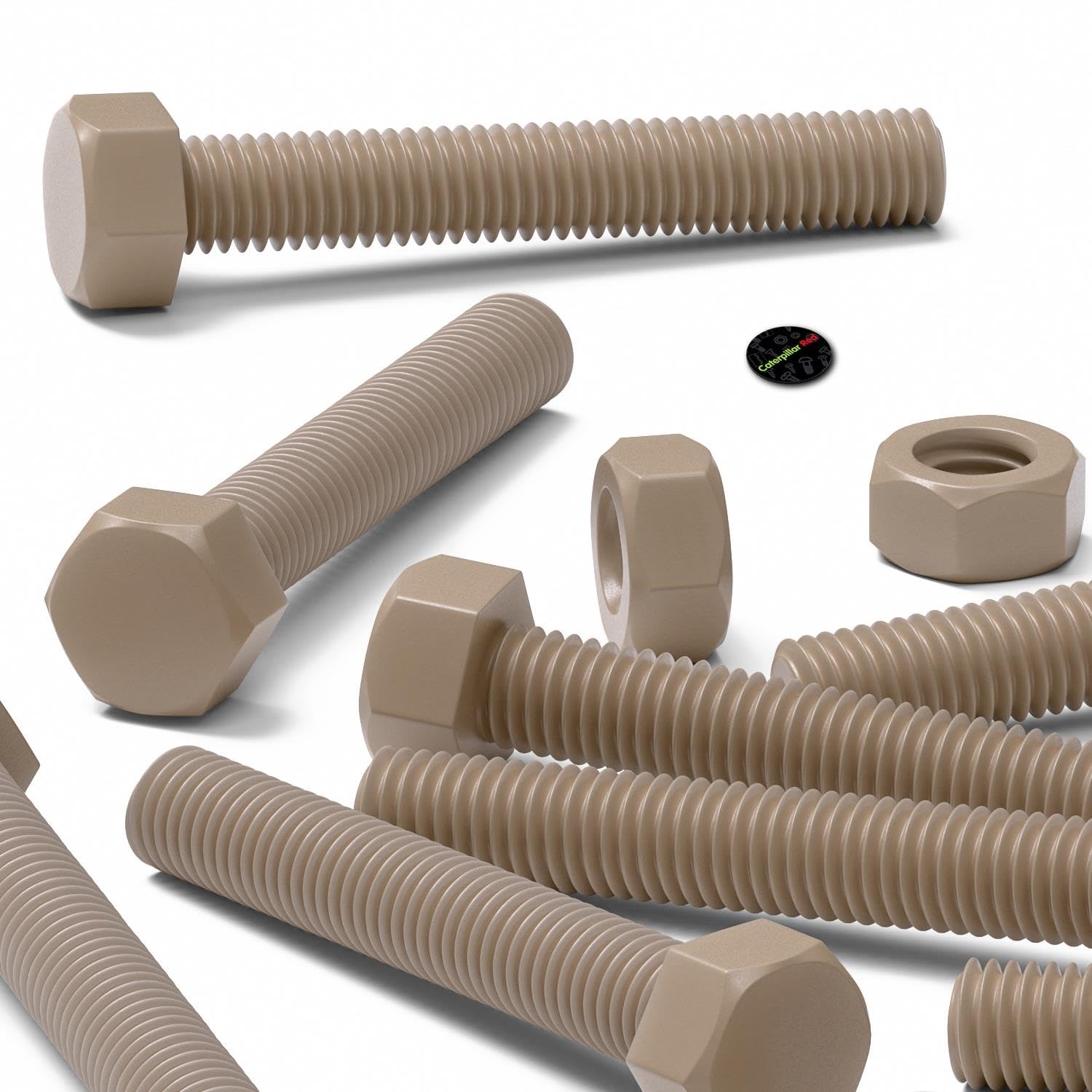 5x Viti a testa esagonale naturali in PEEK M10 x 65 mm + dadi & rondelle | Montare e rimuovere con chiave o bussola sulla testa esagonale sporgente.