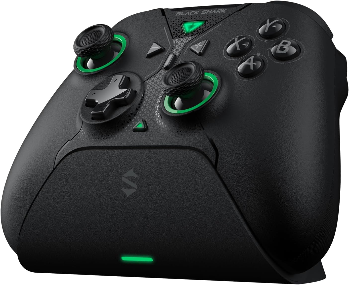 Black Shark BH02 wireless controller, front view, off the charging dock.