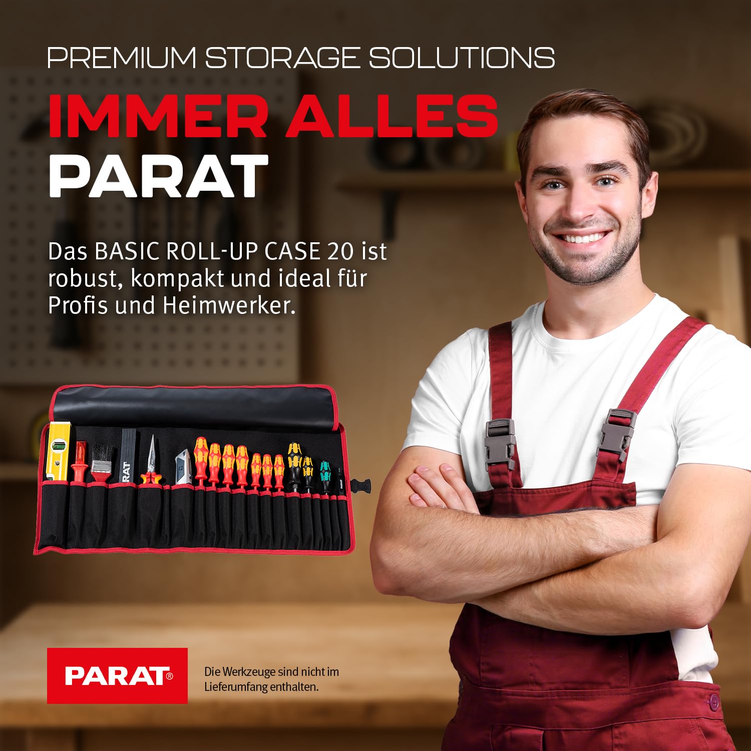 PARAT BASIC Roll-Up Case 20 | zwijana torba na 20 narzędzi z nylonu | kompaktowa torba na narzędzia z zamknięciem wtykowym | pusta rolka na narzędzia dla rzemieślników | torba na narzędzia premium