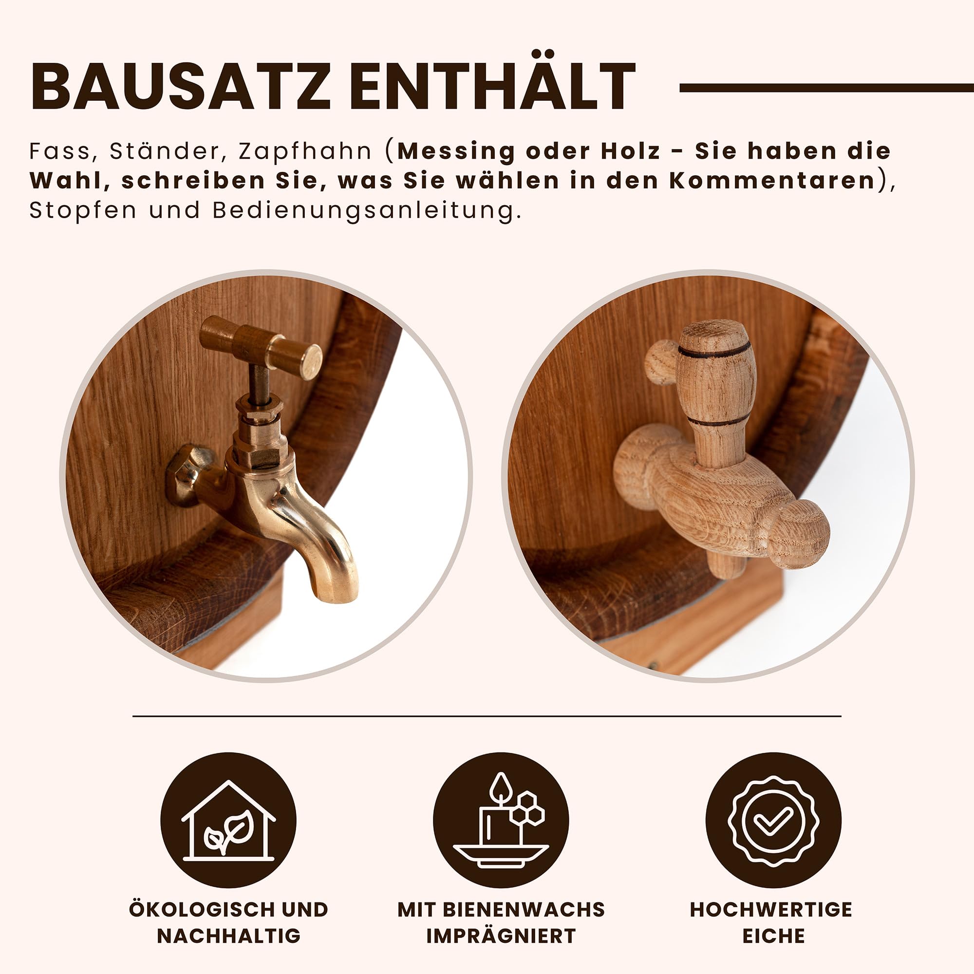 Barril Madera 50L - Barril Pequeño de Roble para Alcohol - Barrica de Vino - Mini Bar con Dispensador de Whisky - Barril Vino 50 litros - Ideal para Degustaciones o como Regalo