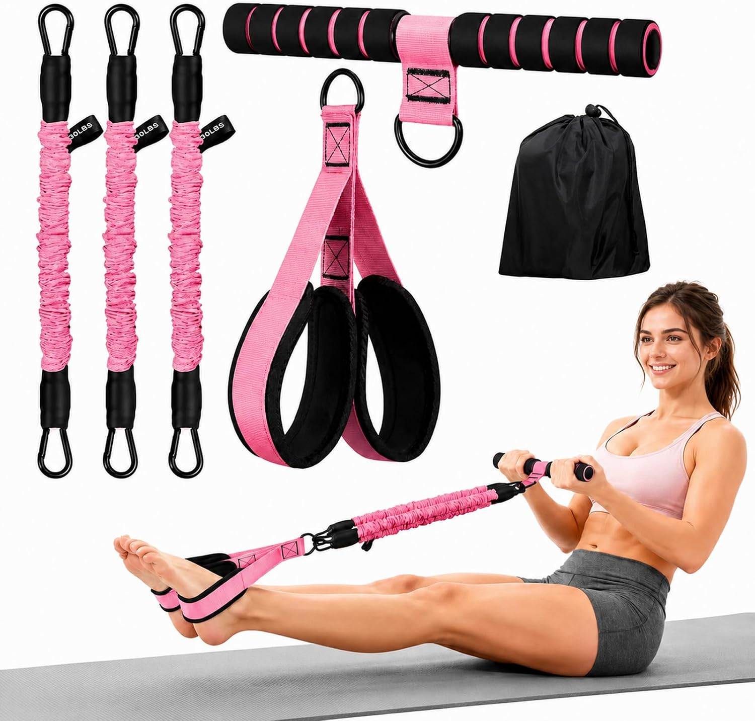 Pedal Resistance Band with Handle, Portable Exercise Equipment Set