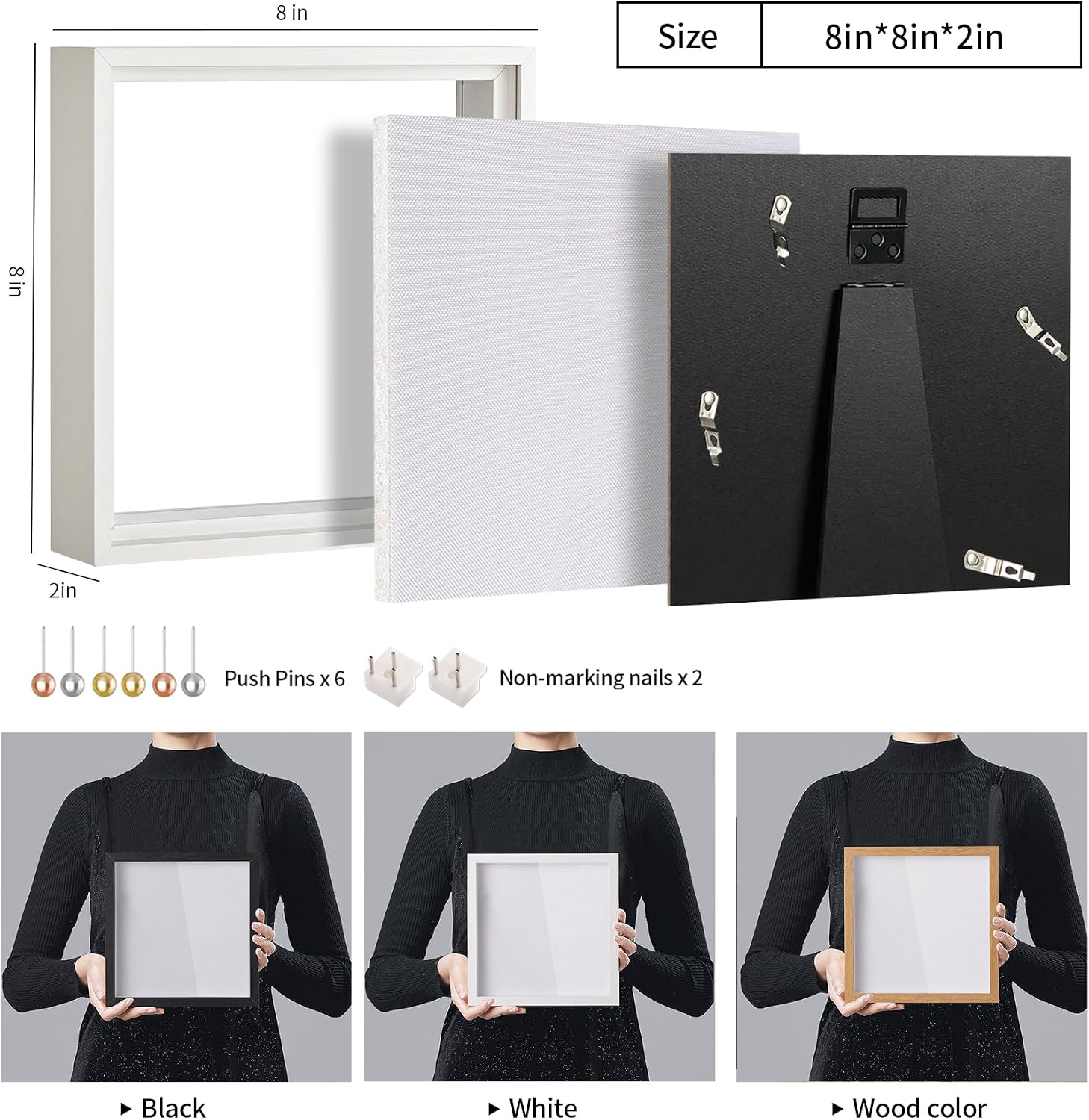 Travel Adventure Archive Shadow Box Frame with Slot, 8x8in White image 4