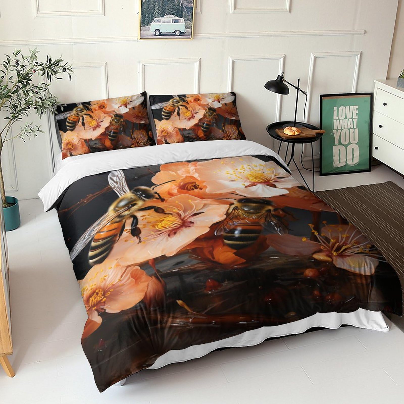 Housse de couette abeille 220x240 en microfibre douce avec fermeture éclair pratique