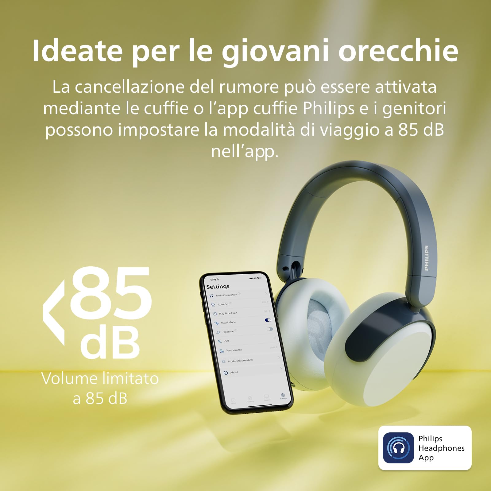 Philips TAK5500RT Serie 5500 Cuffie pieghevoli per bambini con cancellazione del rumore on-ear wireless Bluetooth 5.4, 34 ore di riproduzione, volume limitato, condivisione audio, cavo USB-C incluso