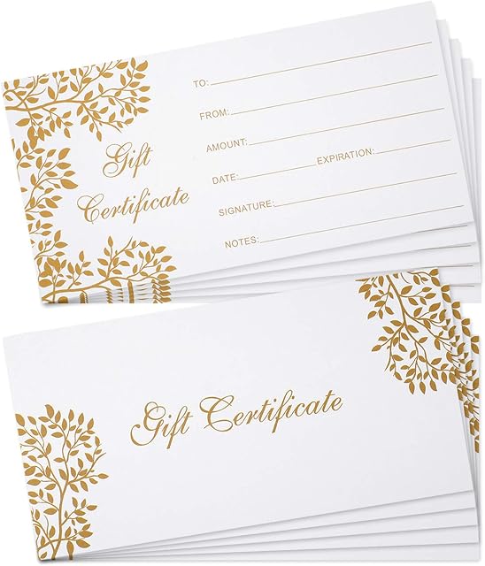 50 Pieces Christmas Blank Gift Certificates Cards Vouchers Gold Blank Cards for Business, Beauty Salon, Restaurant, Wedding Bridal, Birthday Holder, 3.5 x 7 Inch