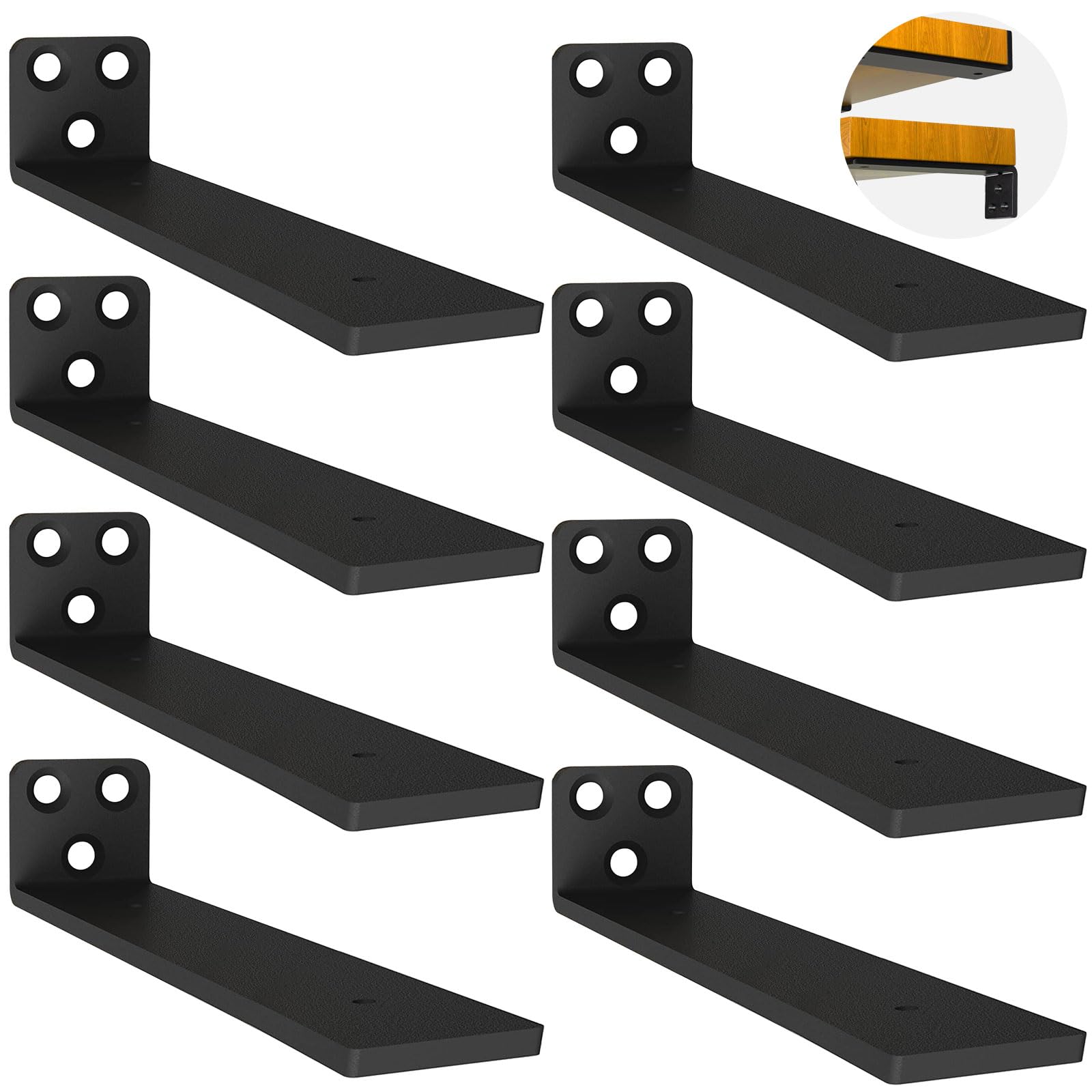 8 Stück Schwebende Regalhalterungen, Schwerlast Schwimmende Regalhalterungen, Robuste Metallwandhalterungen für Wandanbringung DIY offenes Regal (Schwarz, 30 cm) 12in