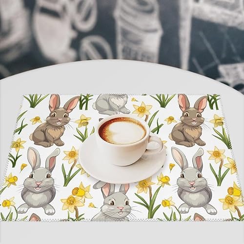 Miniatura 7 de Beautiful Flowers Bunny Placemats Set of 6 Resistant Table Mats Washable Place Mats for Dinner Party Table Decoration