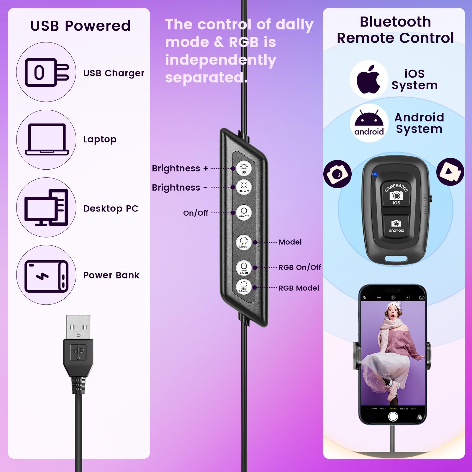 10 Zoll LED Ringlicht mit 61 Zoll Stativständer & Handyhalter, Dimmbare RGB Tischringlicht Handystativhalter mit Ringleuchte für YouTube, Videoaufnahmen, Selfie, Live-Stream, Makeup Fotografie
