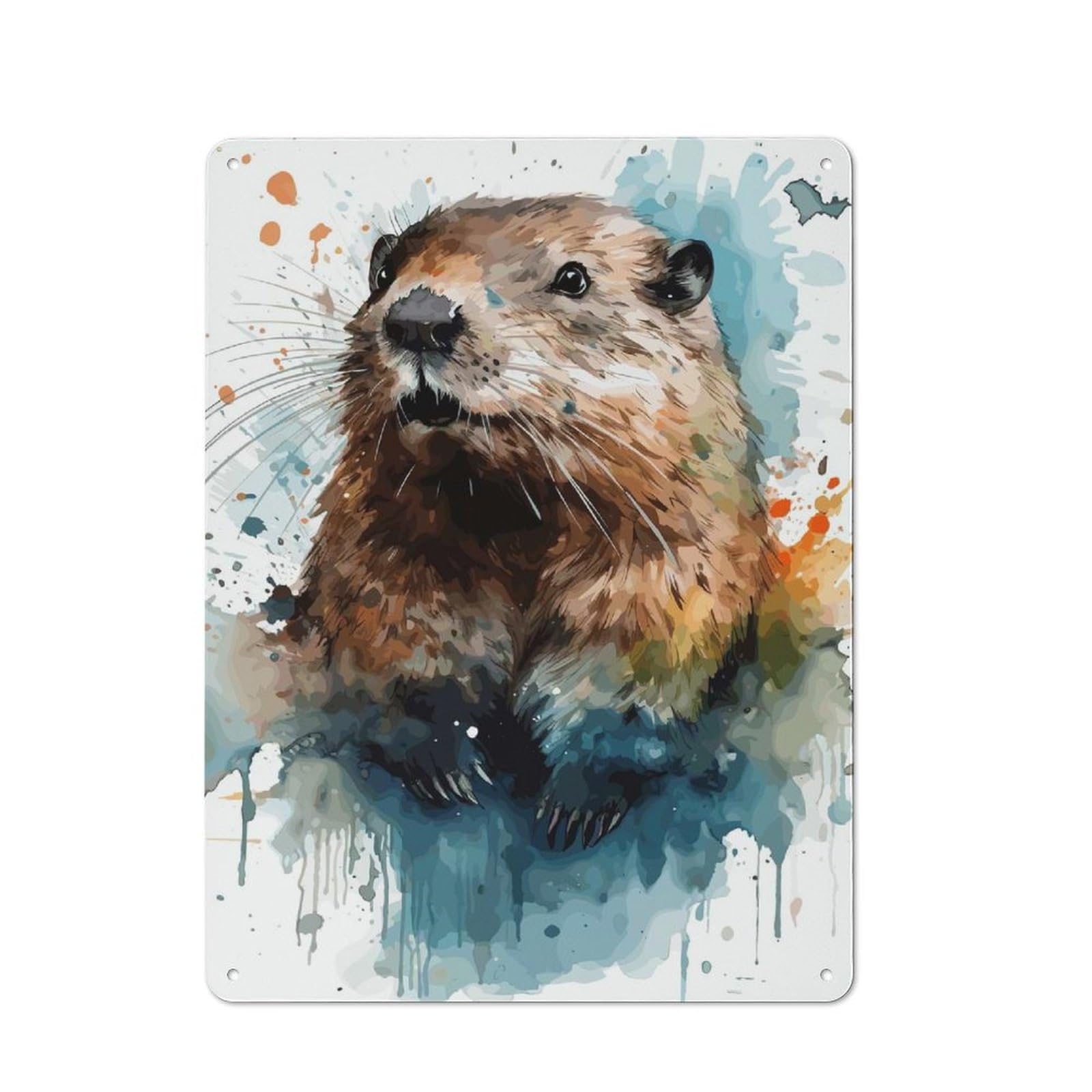 Watercolor Beaver Portrait Creative Metal Wall Decor 40x30cm, Decorative Metal Sign for Office, Study, Studio Or Hallway