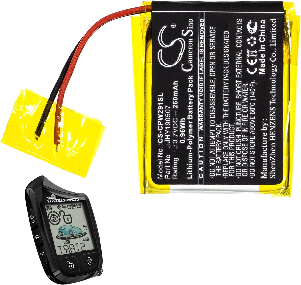 Replacement Battery for Compustar 2W901R-SS,Part Number:JHY190507