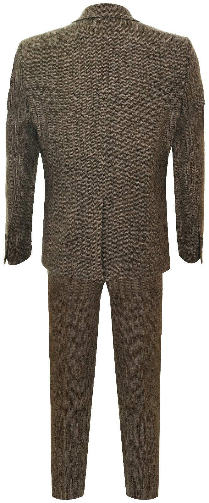 Tru Clothing Abito a 3 Pezzi Marrone da Uomo in Lana a Spina di Pesce Stile Anni '20 Blinders
