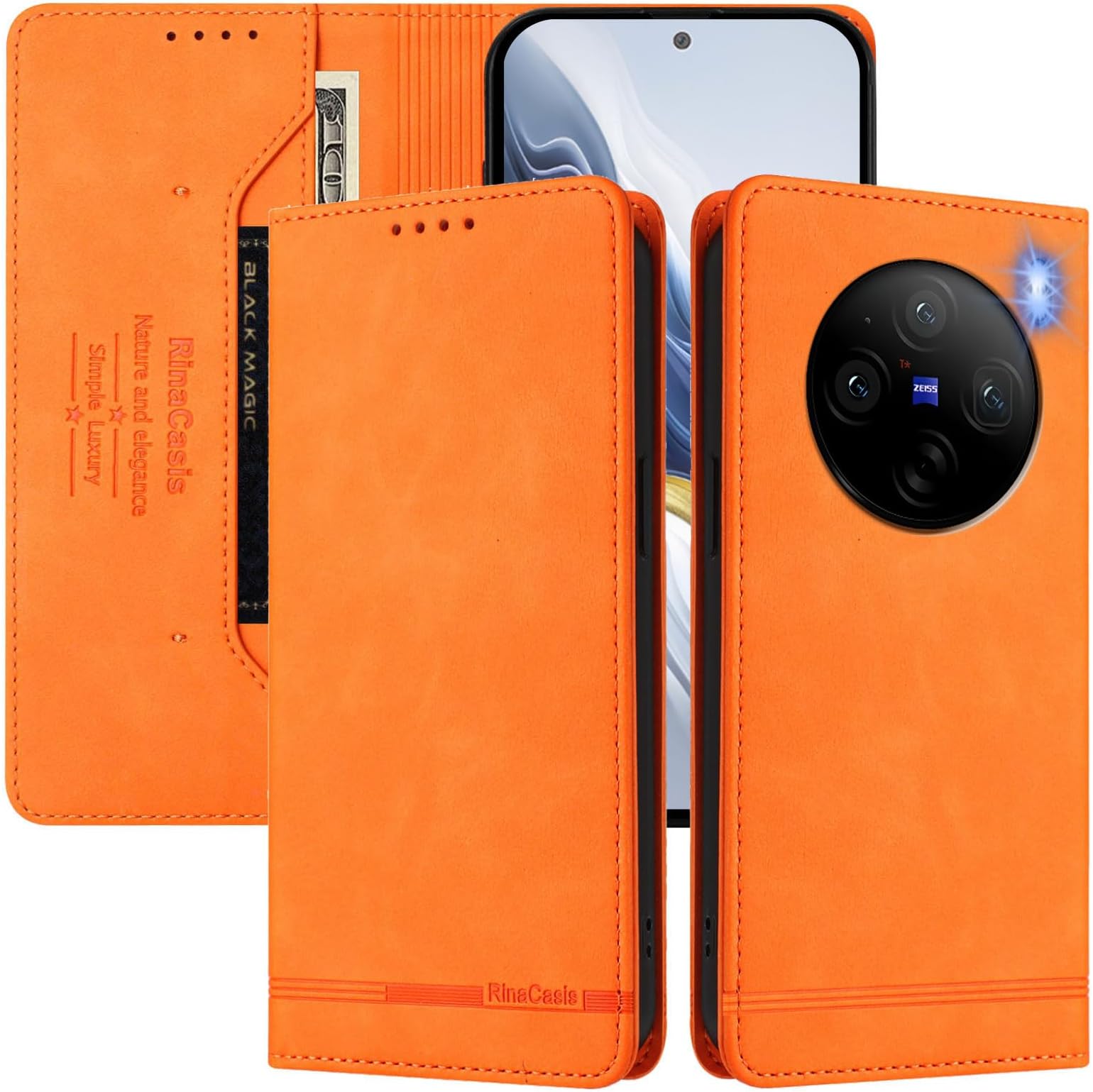 Phone Cover Compatible with Vivo X100 Pro 5G V2324A,Compatible with Vivo X100s Pro 5G V2324HA 【RFID Blocking】【Card Holder Magnetic Closure Flip Stand】 Case Orange