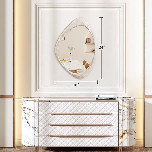 Miniatura 2 de AAZZKANG Espejo de pared irregular de madera, gran espejo asimétrico de 24 x 16 pulgadas, espejo decorativo rústico colgante para dormitorio,