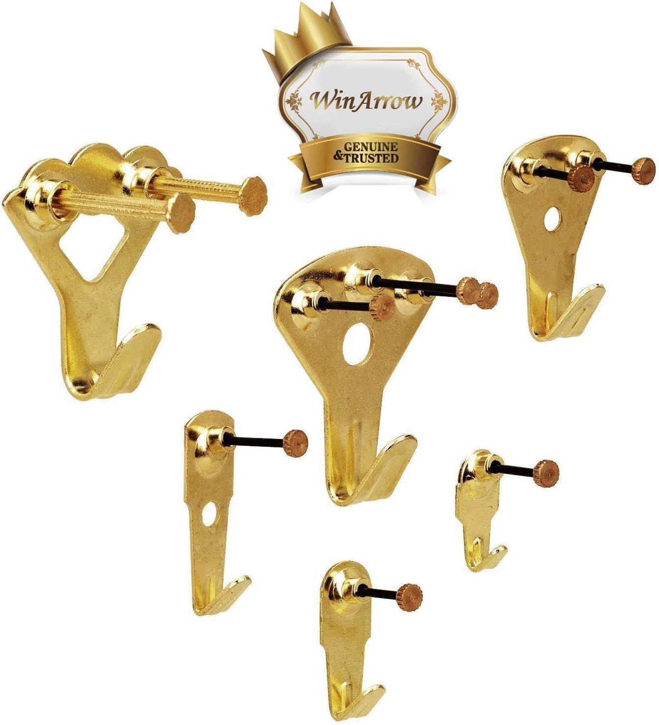 Picture Hangers, Versatile Metal Picture Hooks Heavy Duty Picture Frame Hanging Kit with Nails for Wall Mounting Hardware 10 -100 lbs Golden