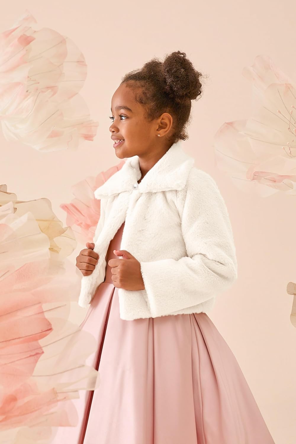 Lilax Girls Faux Fur Bolero Shrug Button Closure Cozy Dress Coat - Image 2