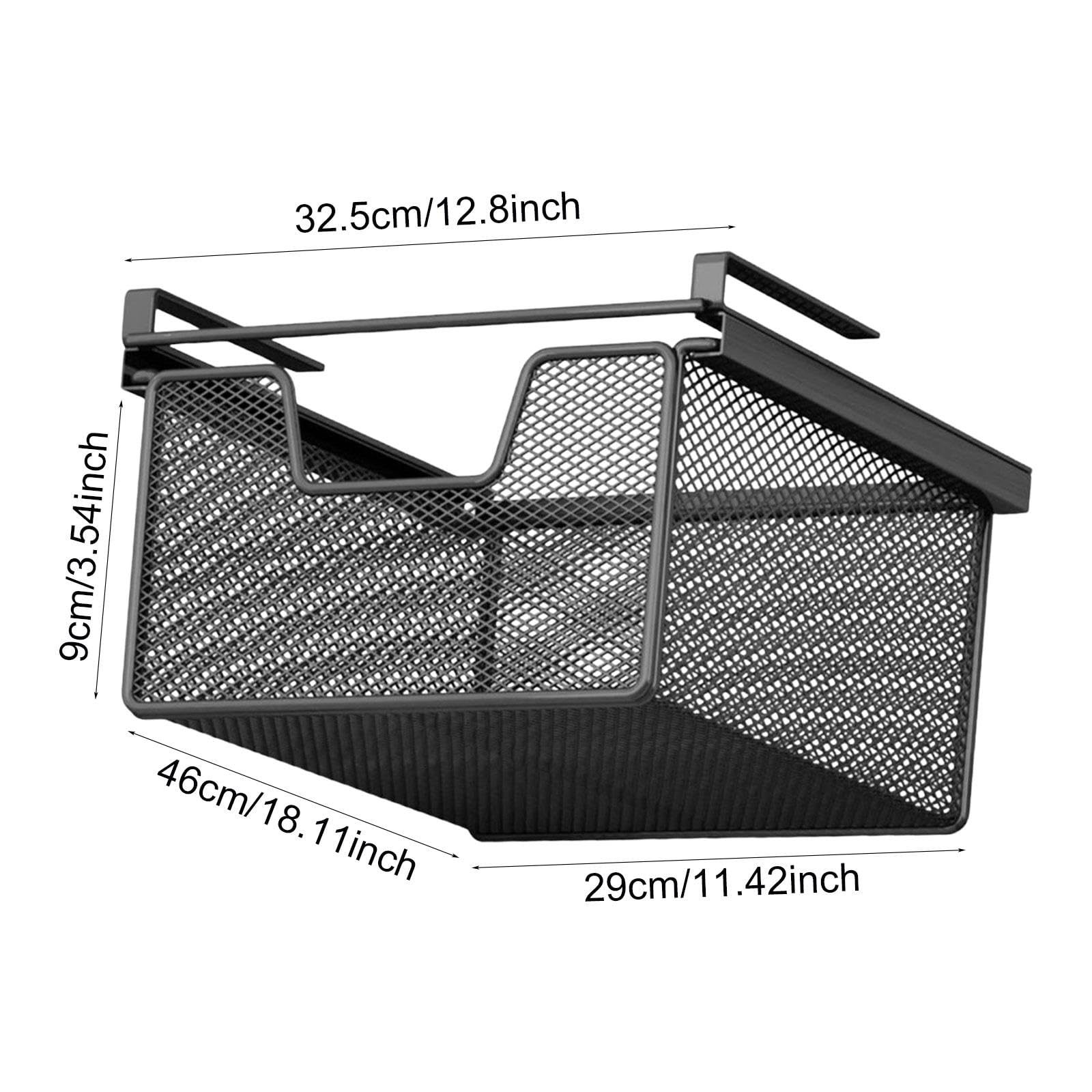 Milageto Panier de Rangement Coulissant sous Étagère, Tiroir Suspendu Multifonctionnel, Tiroir de Rangement en Acier pour Maison, Bureau et Cuisine, Longueur 46 Cm