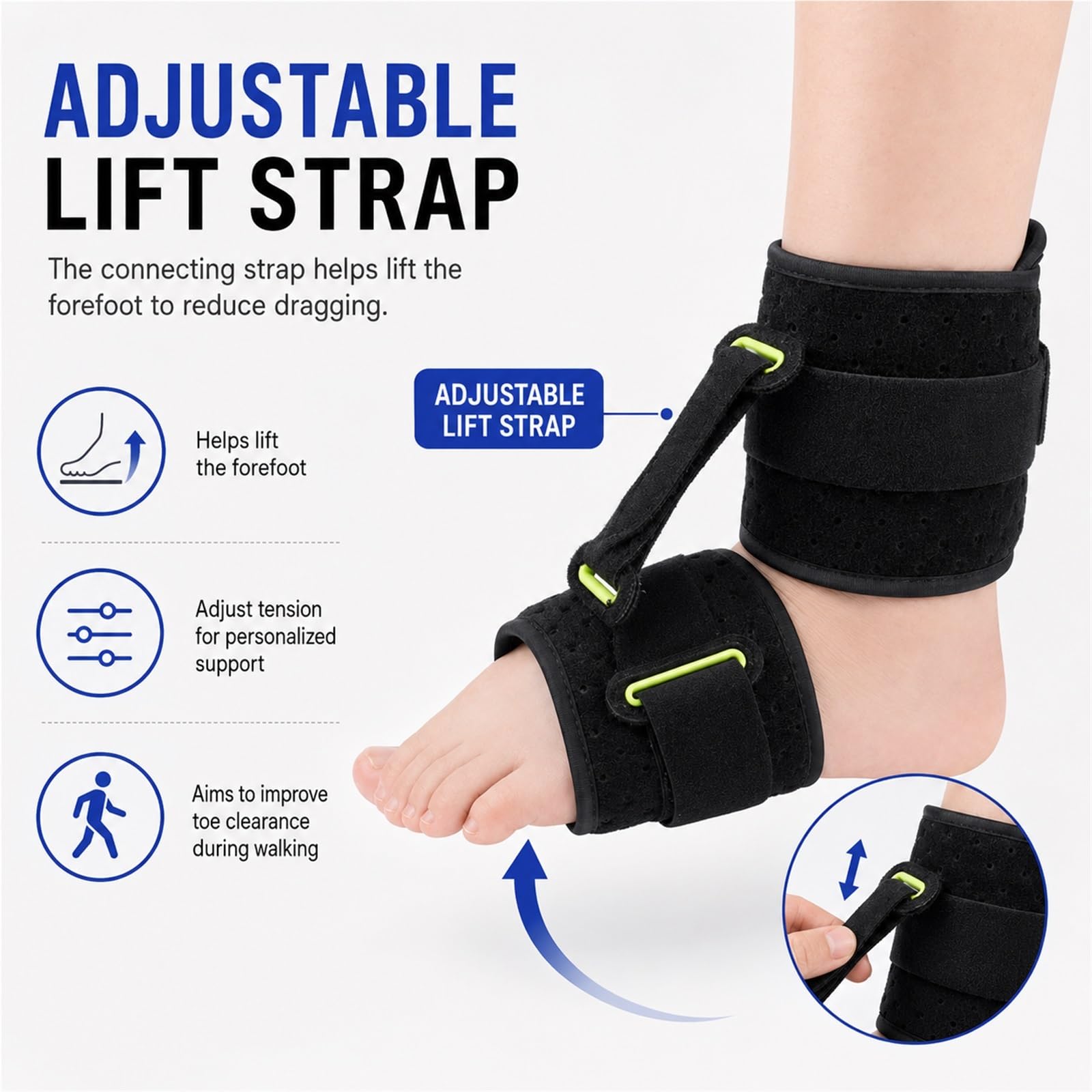 Supporto Caduta Piede AFO Tutore Caviglia Ortesi per Emiplegia Ictus Fascite Plantare Tendinite di Achille Regolabile Traspirante per Scarpe Stringate e Sandali(Nighttime Use)