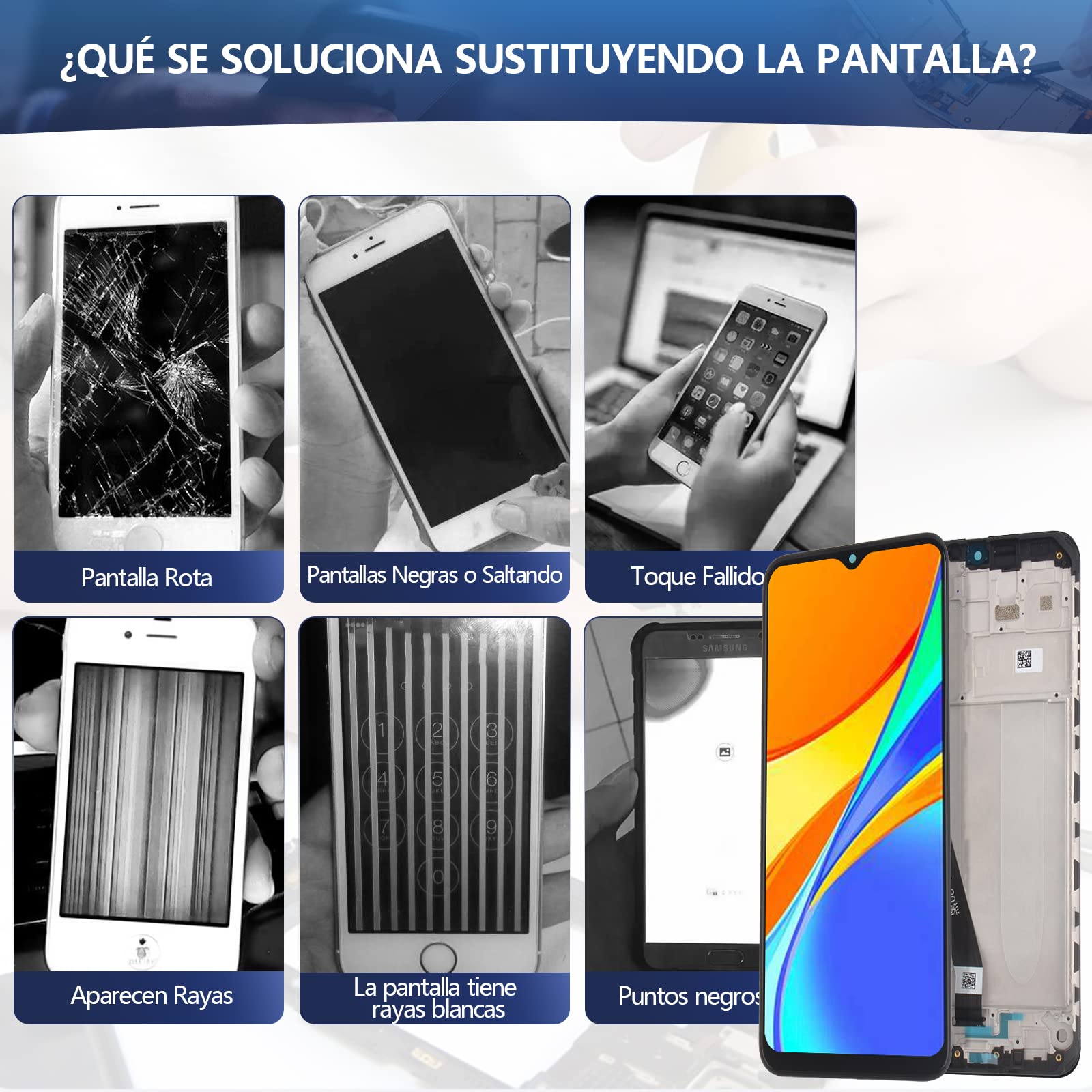 RongZy Pantalla para Xiaomi Redmi 9 Táctil LCD de Repuesto Ensamblaje Digitalizador Reemplazo para Redmi 9 con Herramientas (Negro con Marco)