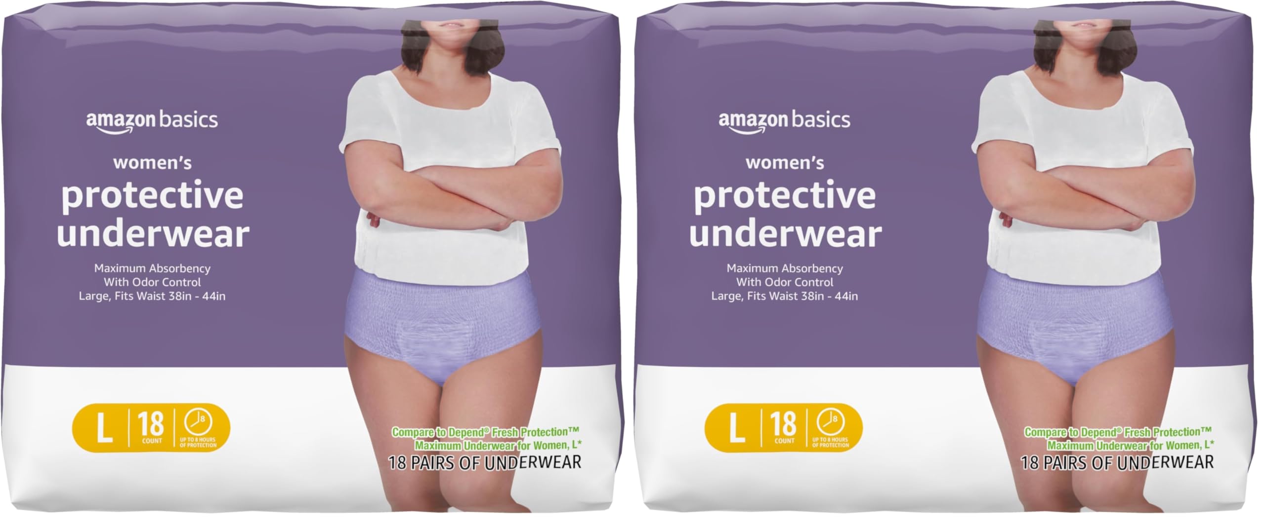 Amazon Basics Postpartum Incontinence Underwear for Women, Large, Lavender, 36 Count (2 Packs of 18) | Dri-Fit Technology for Dryness - main product image