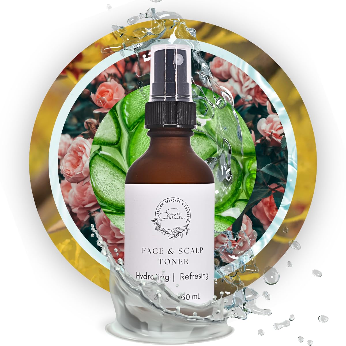 Face &Scalp Toner, Organic Rose hydrosol Witch Hazel Aloe Vera, Glutathione, Niacinamide for Glowing Skin, Soothing, Hydrating, Refreshing for All Skin Types, 2 fl oz