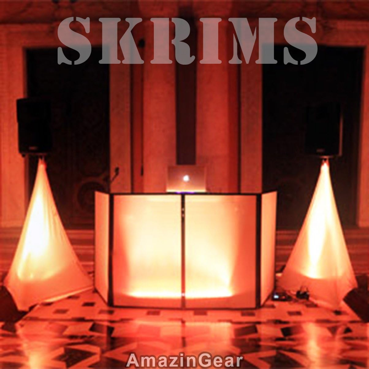 2-Pack Amazin Gear SKRIMS Tripod Speaker Stand Stretch Covers - Triple Sided DJ Scrims - Spandex DJ Skirts +2 FREE Travel Bags - 3-Sides Perfect for Glow Lighting Effect - WHITE PAIR (SKRIMS-3W-2)