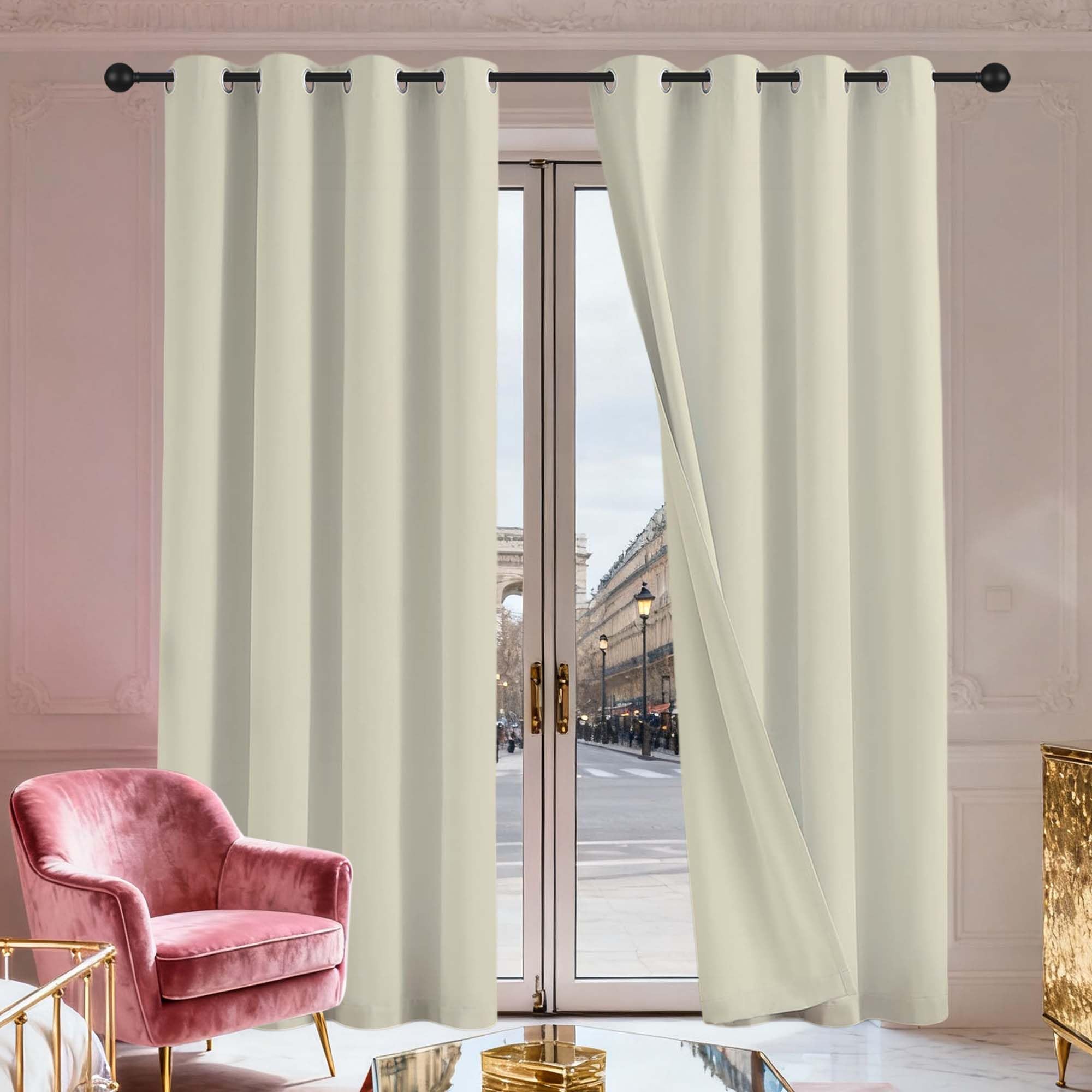 Rideau occultant isolant thermique beige de 360 x 230 cm avec oeillets salon
