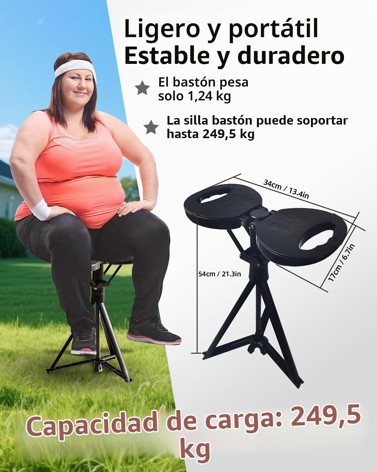 Baston Silla Plegable,Baston Ligero y Ajustable en Altura para Adultos y Personas Mayores,Adecuado para Senderismo y Uso Al Aire Libre, con Bolsa de Transporte (Capacidad 250KG)