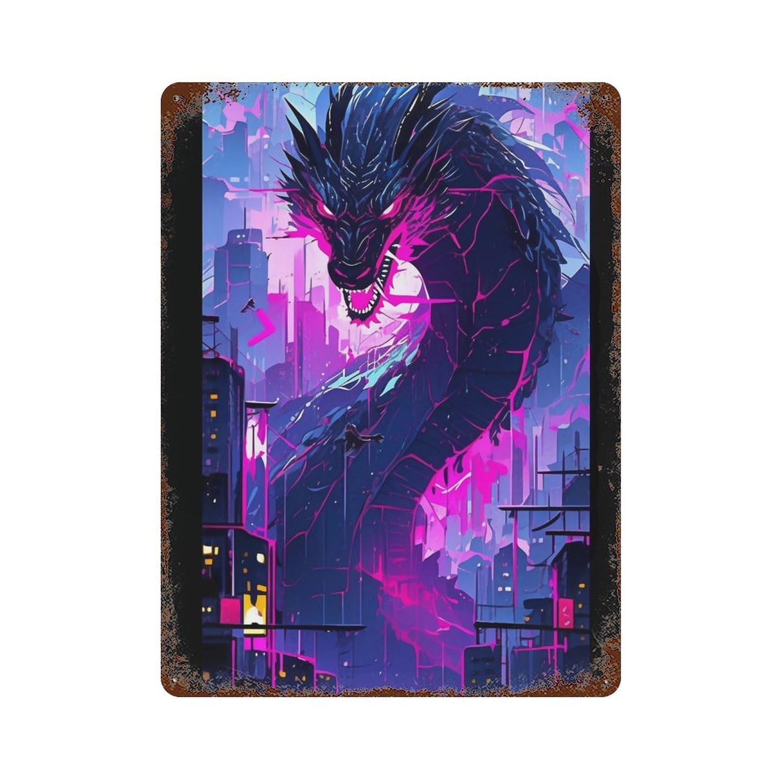 Cityscape Monster Attack 15.7"x11.8" Decorative Tin Sign, Farmhouse Wall Decor for Farmhouse, Kitchen And Entryway Decor