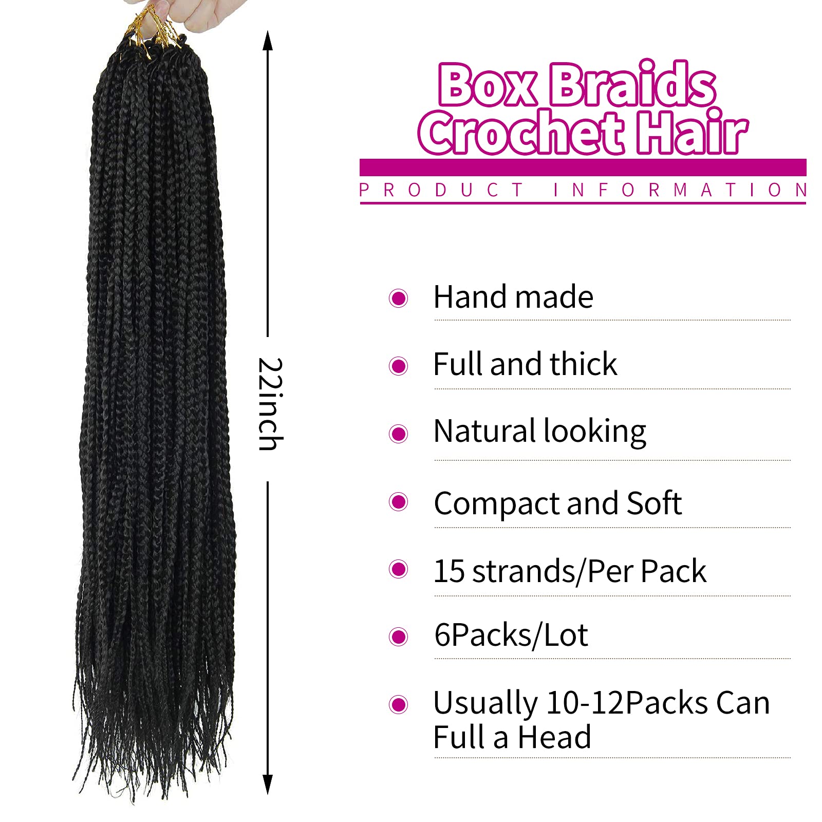 Buy 6 Packs Box Braids Crochet Hair Crochet Box Braids Prelooped Synthetic Hair Crotchet Box