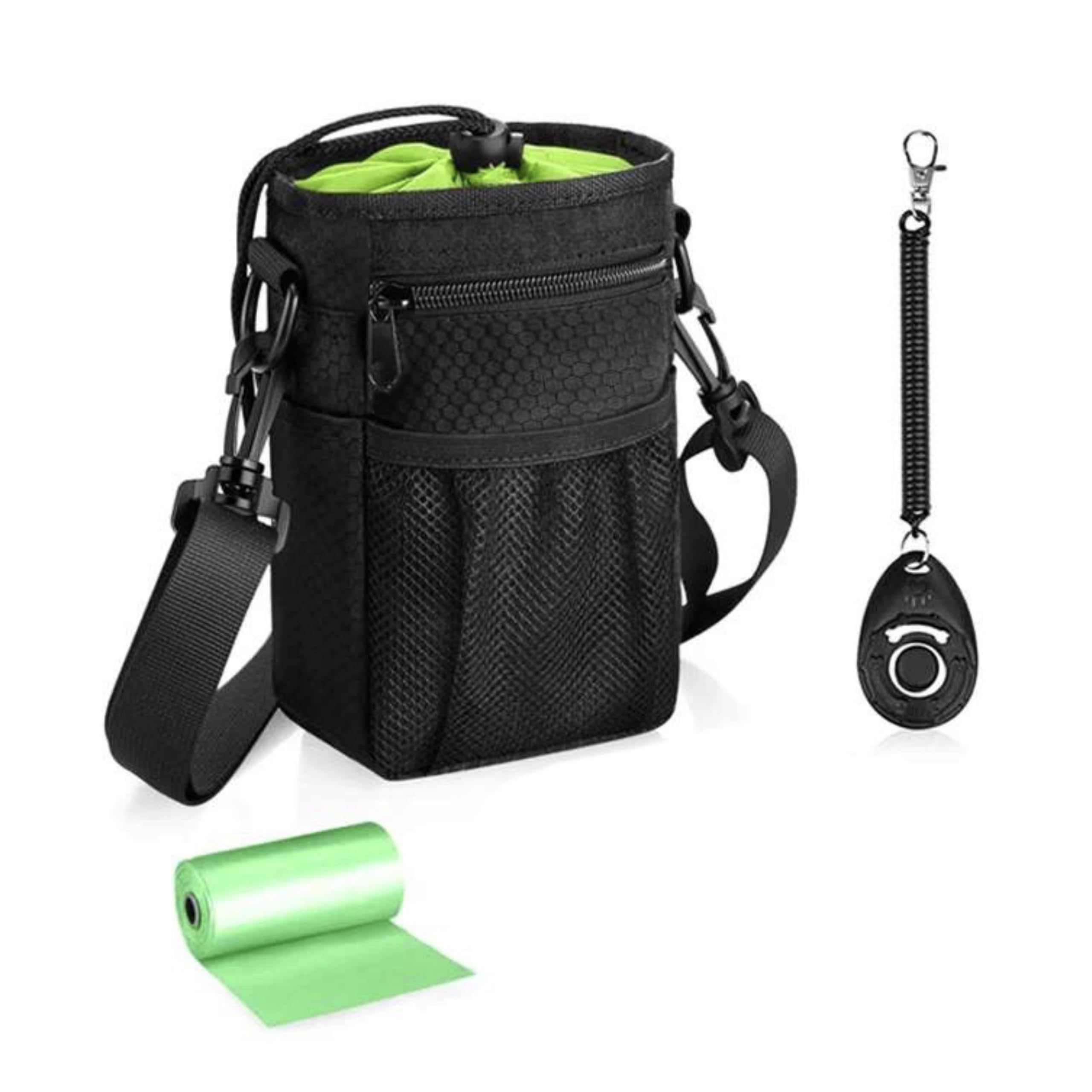 JNC Dog walking bag, Treat pouch for puppy pet training, poop back dispenser, adjustable waist and shoulder strap, waterproof lightweight feel, includes clicker for training