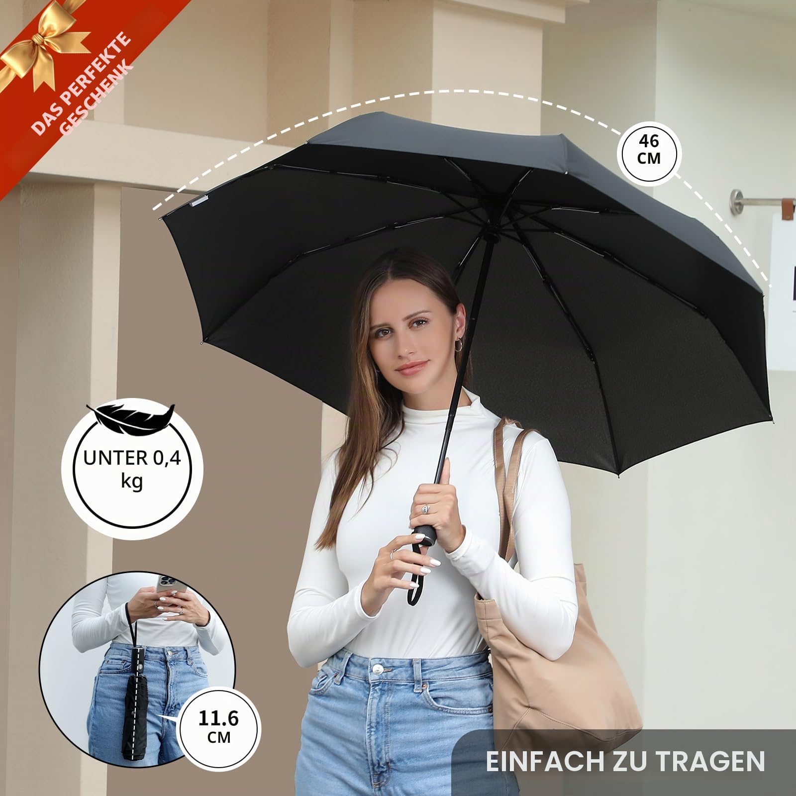 Anntrue Winddichter Reise-Regenschirm, automatisches Öffnen, Schließen, leicht, kompakt, tragbar, faltbar, perfekt für Auto, Geldbörse, Herren und Damen