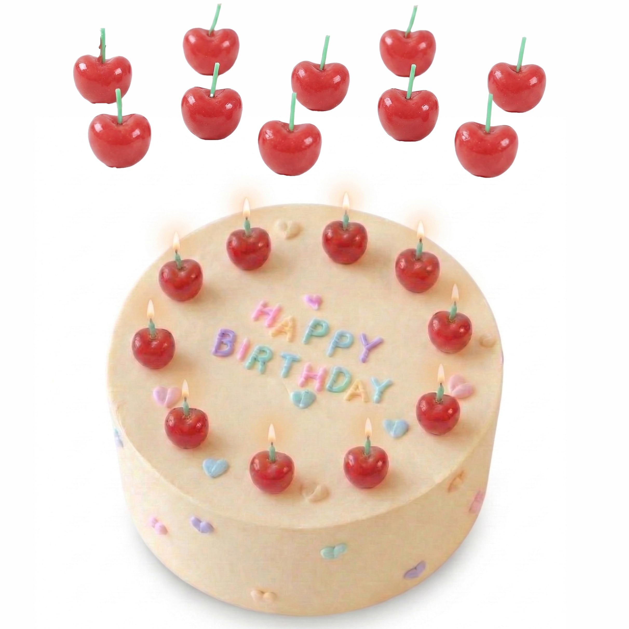 Photo 1 of 10 Pcs Mini Cherry Birthday Candles Set (0.94? × 0.94?) Cute Fruit Shaped Cake Candles, Dessert Decoration Toppers, Party Favors, Wedding Table Decorations