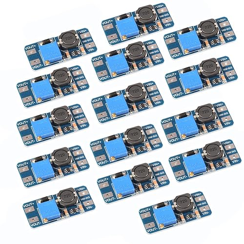 15PCS MT3608 DC-DC Step Up Boost Power Converter 2A Módulo ajustable Step Up Voltaje Regulador Junta 2-24V a 5V-28V Salida