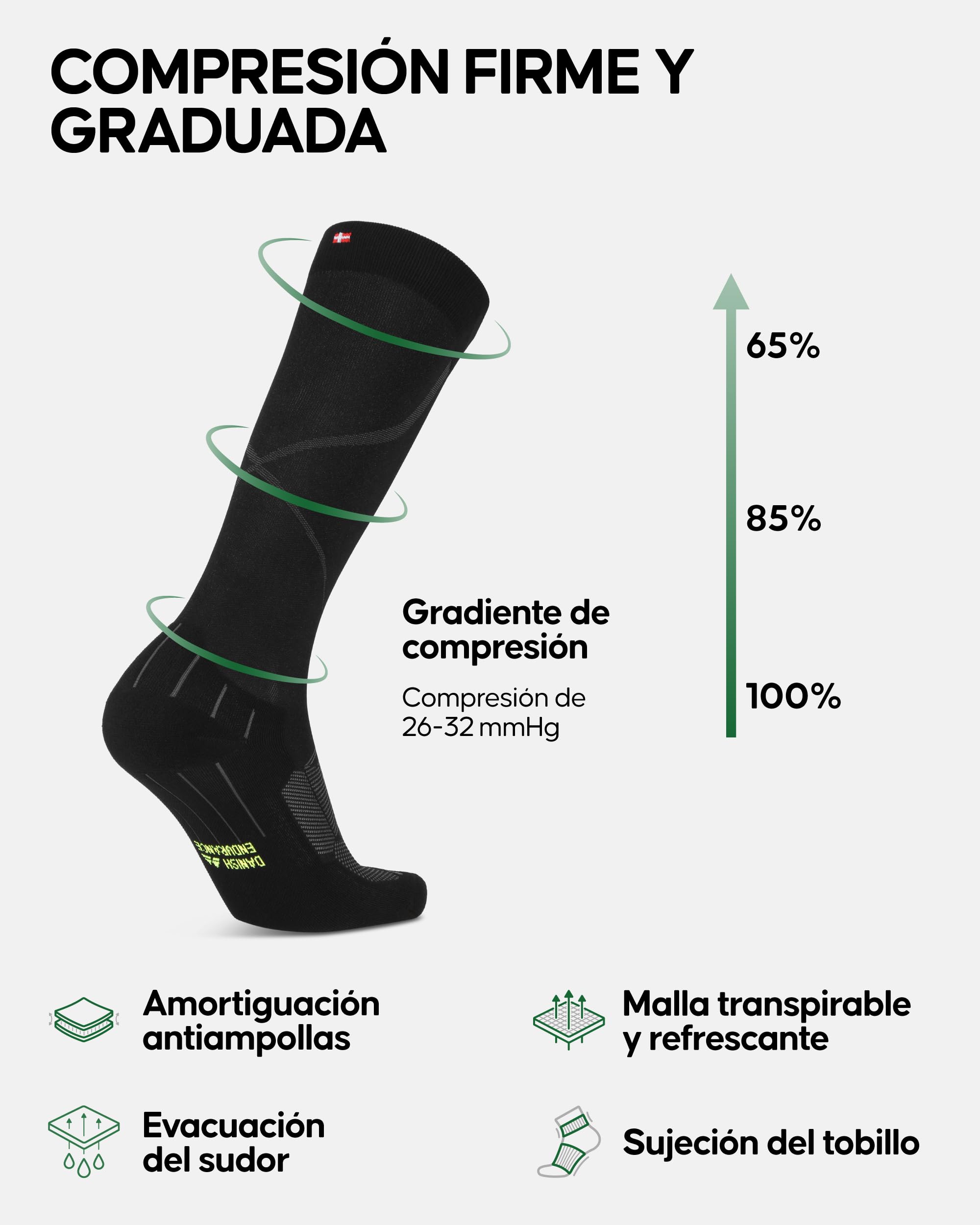DANISH ENDURANCE Calcetines de Compresión de Alto Rendimiento Unisex, Soporte Firme Graduado para Entrenamiento de Resistencia, para Hombre y Mujer