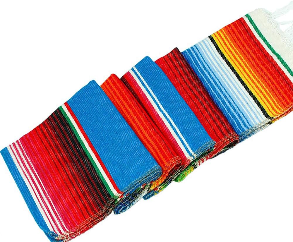 Mexican Table Runner 14 x 84 Inch Mexican Serape Table Runner for Mexican Party Wedding Decorations, Fringe Cotton Table Runner