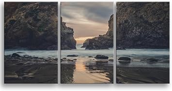 BoxColors LARGE 30"x 60" 3 panels 30x20 Ea Art Canvas Print landscape rocky mountains beach nature reflection scenic sunset Wall decor home living room framed 1.5" depth N1932