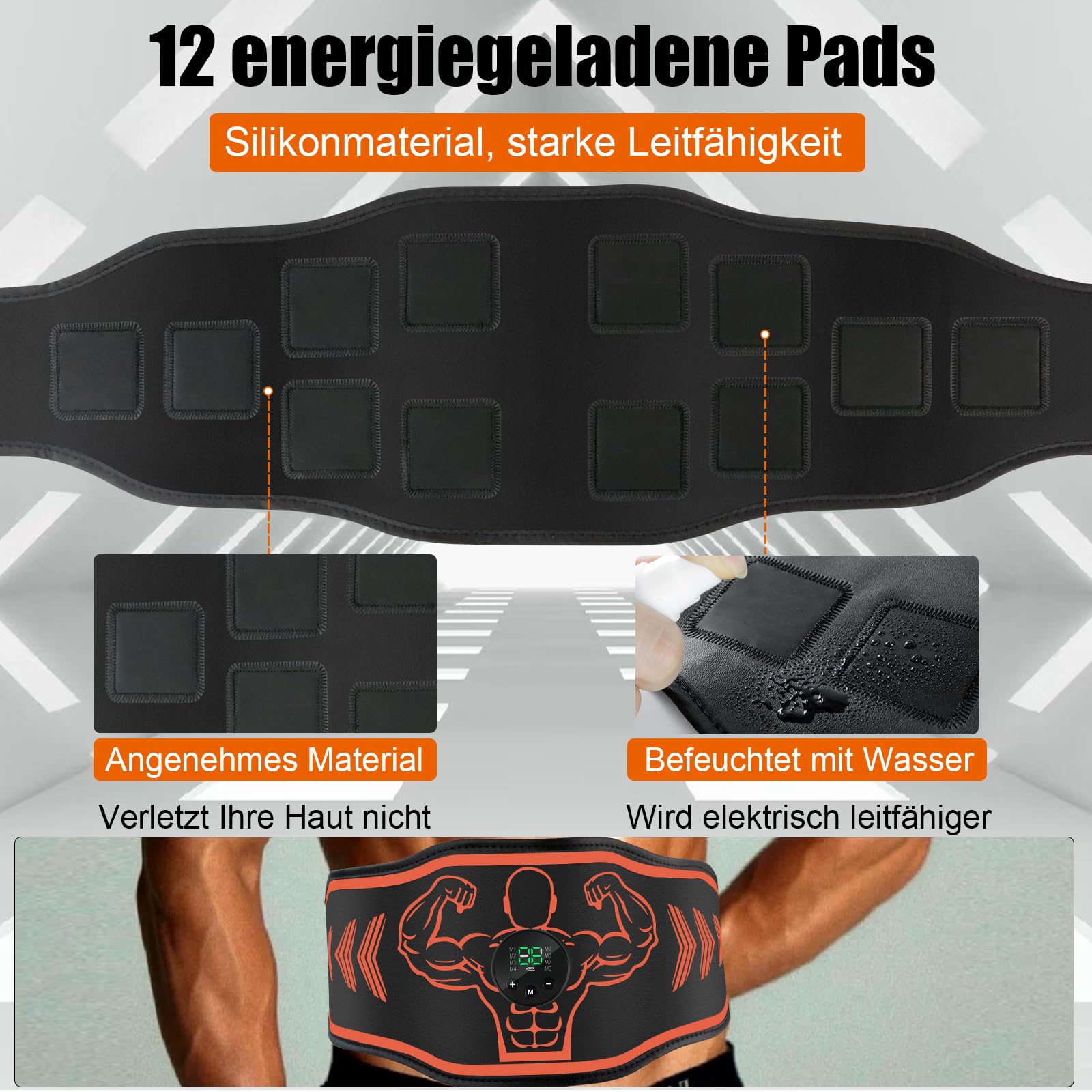 Tosucs EMS Trainingsgerät,Bauchmuskel Gürtel Elektrisch，EMS Elektrische Muskelstimulation 8 Modi & 25 Intensitäten,USB-aufladbar mit DREI Controllern für Bauch/Arm/Bein-Übungen für Männer und Frauen