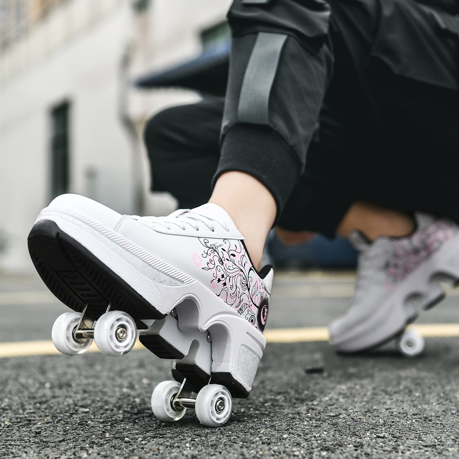 Roller Skate Shoes For Women Four Rounds Childrens Roller Skates Shoes That Turn Into Rollerskates Sneakers Outdoor Light Shoes | Roller Skates That Turn Into Shoes | mikronsan.com