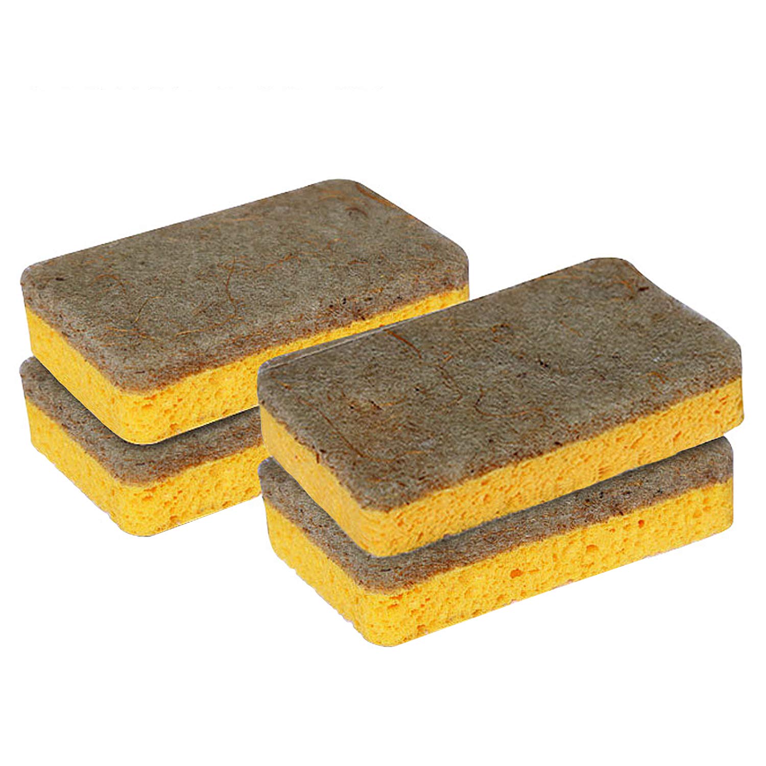Natural Plant-Based Scrub Sponge, Palm Fiber Scrubbing Sponge, Durable, Non Scratch Cellulose Sponge Double Sided No Smell Dishwashing Kitchen Scrubber (4 Pack)