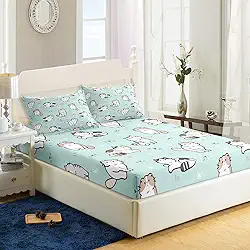 AILONEN Lençol com elástico para gatos, lençóis com tema de gato para meninas, conjunto de lençóis Twin XL gato para adolescentes, lençóis, conjunto de decoração de cama (1 lençol com elástico e 2 fronhas, 3 peças)