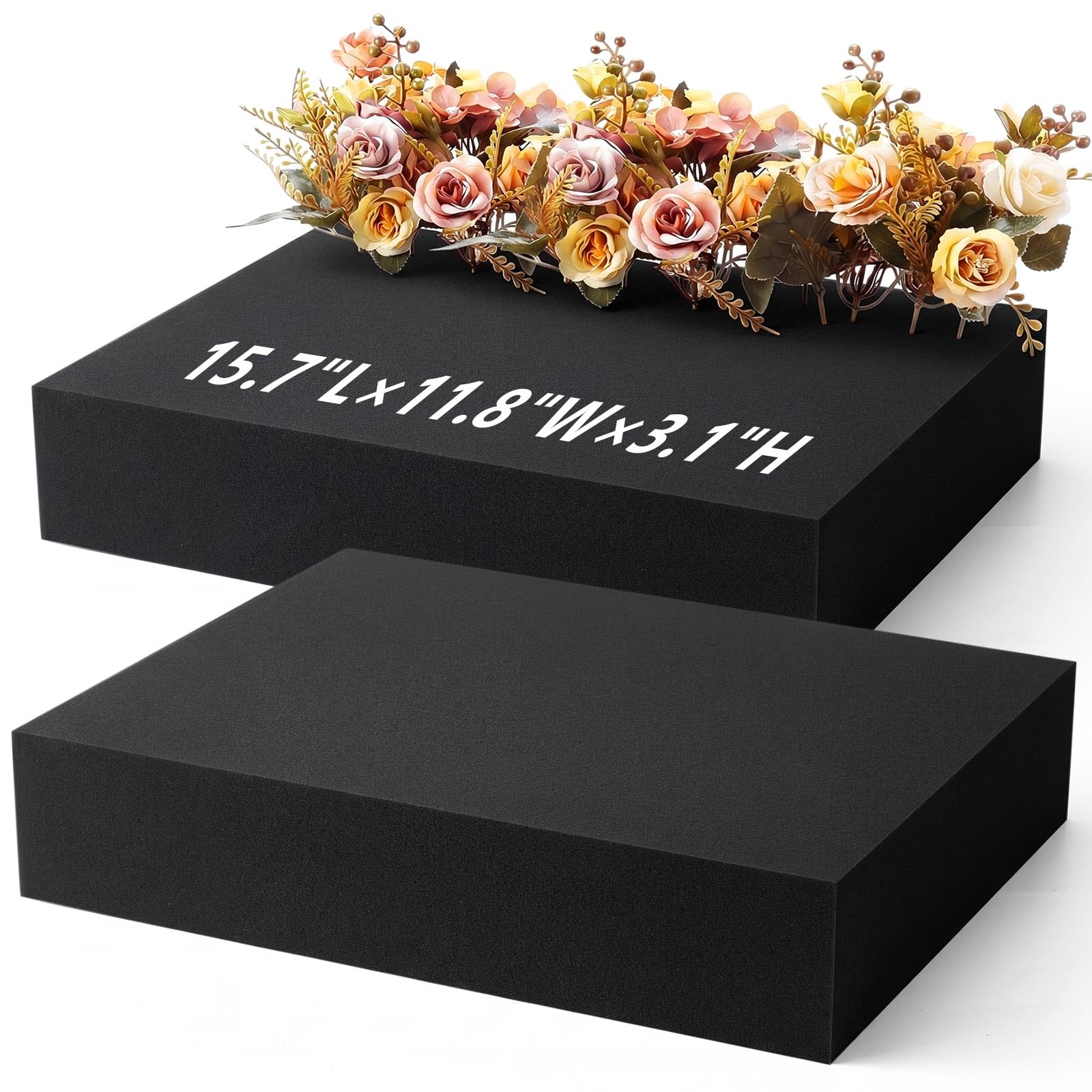 Lallisa 2 Pcs Black Reusable Floral Foam Blocks, 15.7 × 11.8 × 3.1''