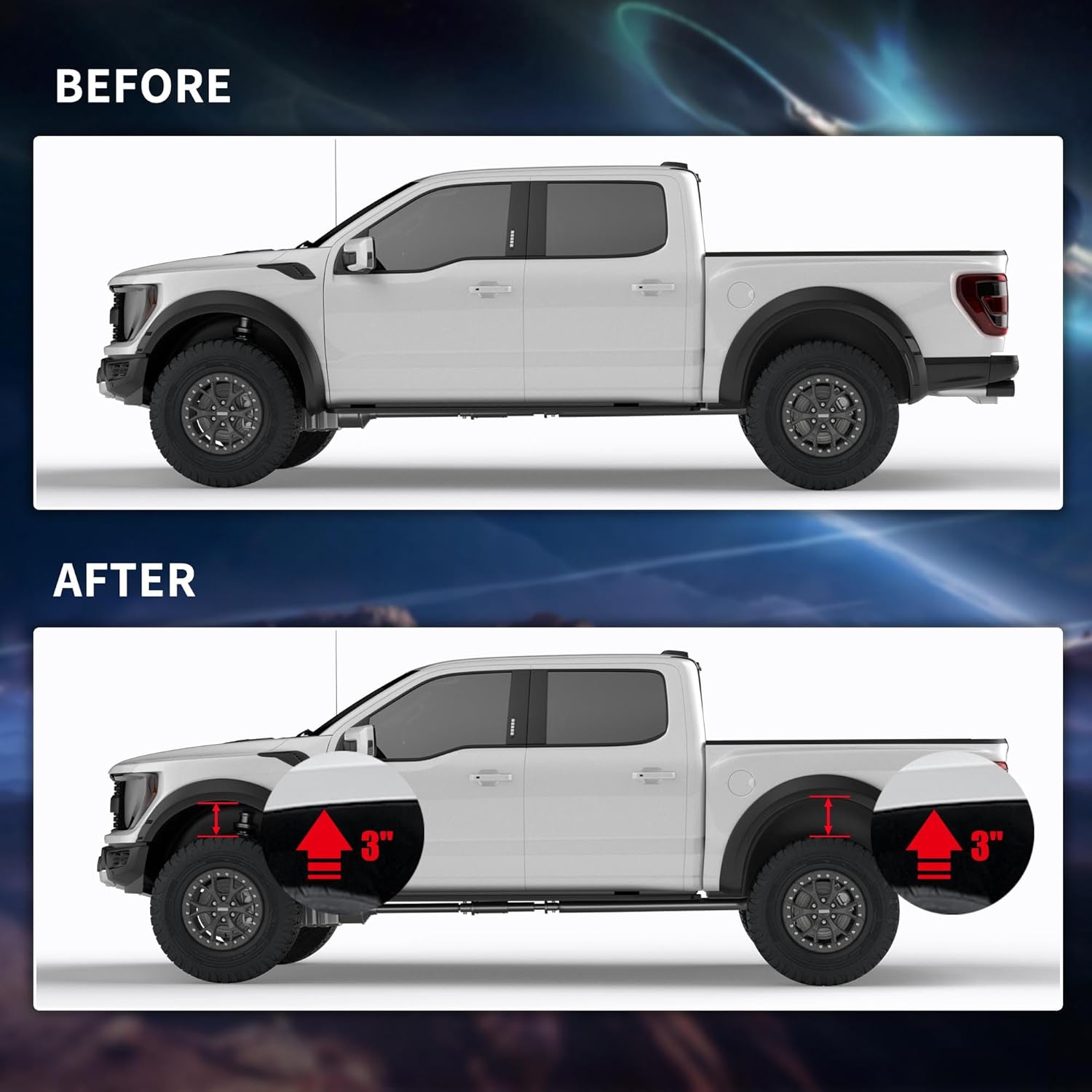 3" Front and 3" Rear Leveling Lift Kits for 2004-2020 F150 2WD 4WD, 3inch Front Strut Spacers and 3inch Rear Lift Blocks with Extended U Bolts