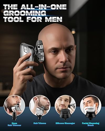Miniatura 7 de Afeitadoras de cabeza para hombres, afeitadora eléctrica desmontable magnética 7D, IPX7, impermeable, húmedo, seco, calvo, pantalla digital,