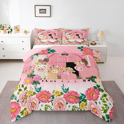 Miniatura 10 de Edredón de Flores Groovy de los años 60, 70 y 80, Flores Rosa, Morado, Amarillo, Juego de Edredón Retro Floral Boho para Niños, Niñas, Juego de