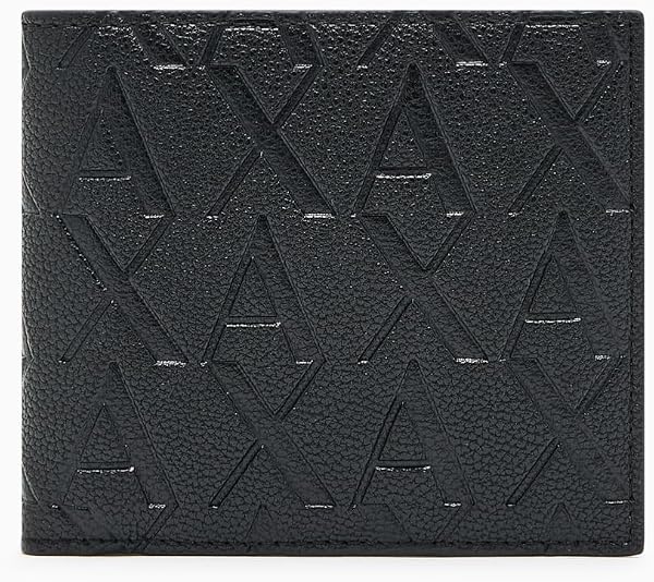 Armani Exchange Men’s Essential, Embossed Monogram Texture Bi-Fold Wallet, czarny, czarny, jeden rozmiar