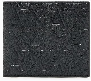 Armani Exchange Men’s Essential, Embossed Monogram Texture Bi-Fold Wallet, czarny, czarny, jeden rozmiar