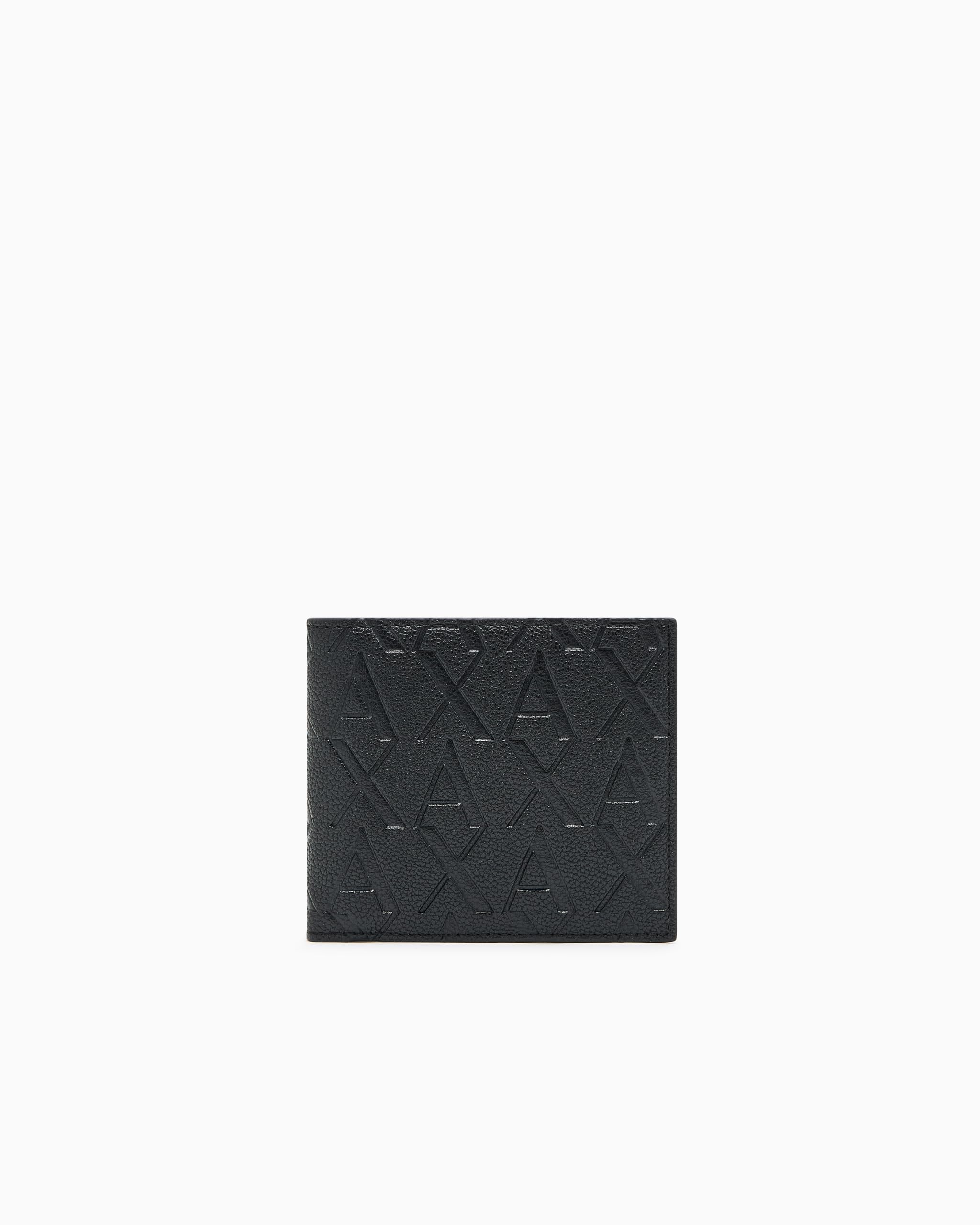 Armani Exchange Men's Essential, Embossed Monogram Texture Bi-Fold Wallet, Black, TU