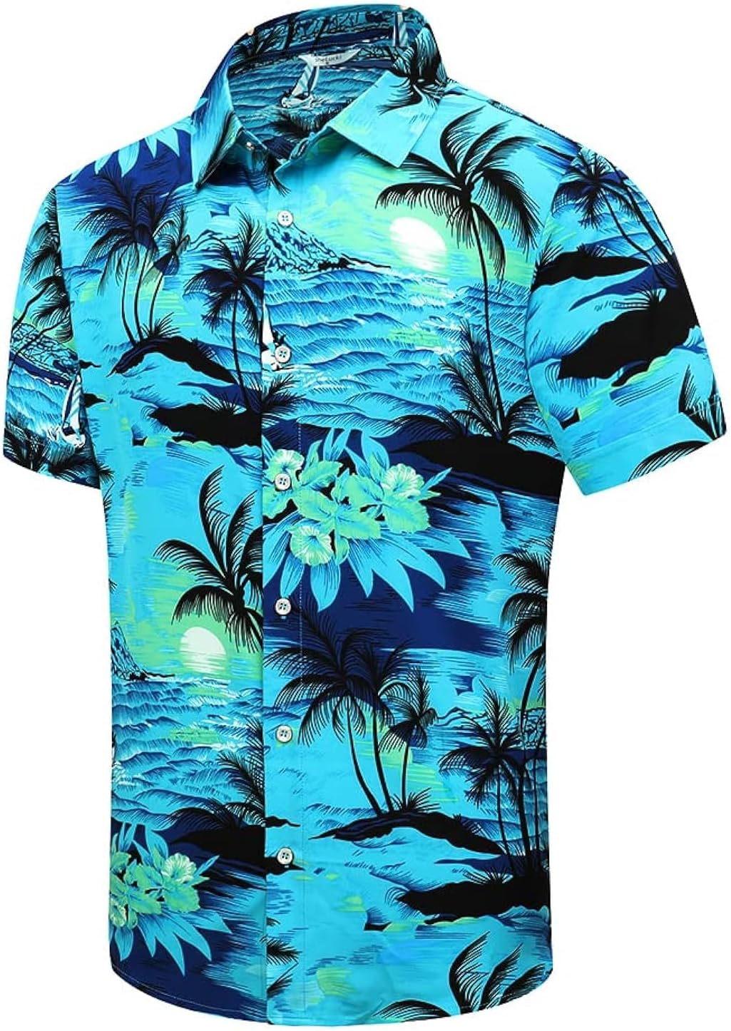 Hawaiian Shirt for Men, Unisex Summer Beach Casual Short Sleeve Button Down Shirts, Printed Palmshadow Clothing Palm Tree Green M