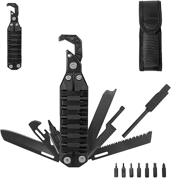 HONZIN Multitools 10 in 1 Pocket Multitool with Wrench, Can Opener, Bottle Opener, Saw, Screwdriver Set, Whistle, Fire Starter, Foldable Multi-Tool for Outdoor, Camping, Hiking, Repair, Gifts for Men