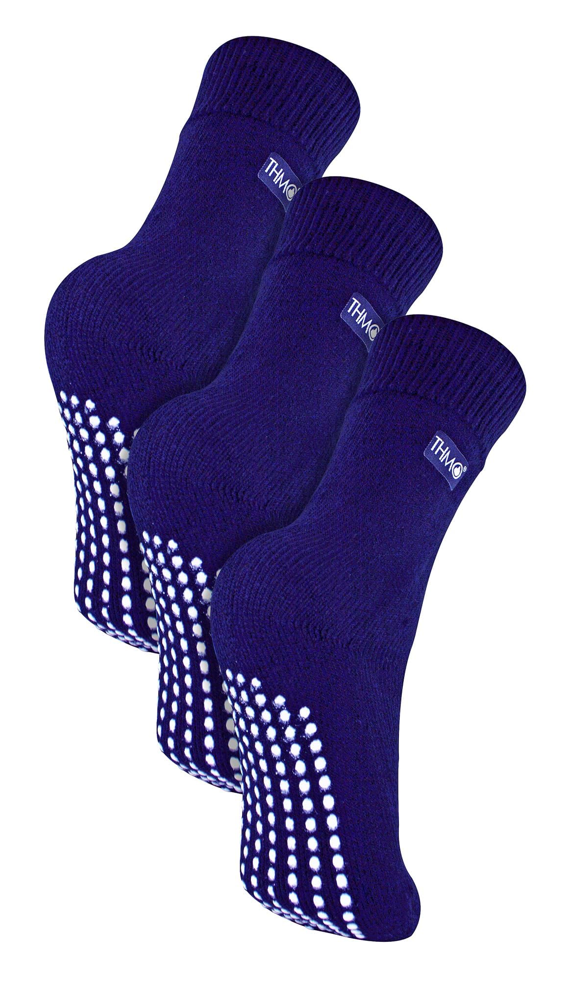 THMO 3 Pack Kids Socks with Grippers Thermal Socks for Boys & Girls | Fleece Cozy Socks (7-10 Years, Navy)